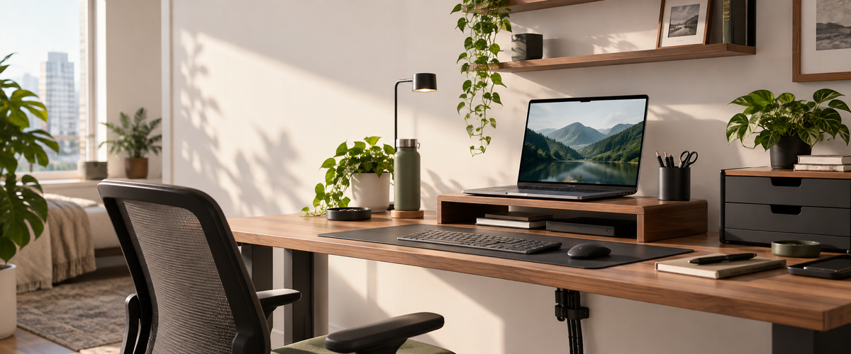 Clean organized home office workspace